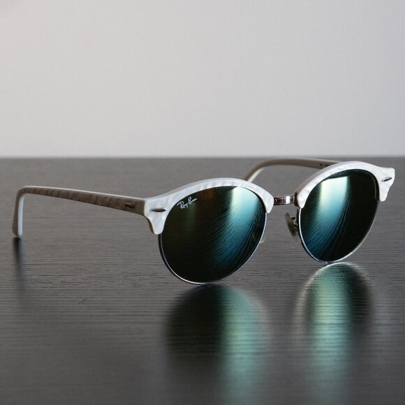 Ray-Ban Accessories - Ray-Ban Clubround Flash Lenses – Polished White Frame & Green Mirror Glass